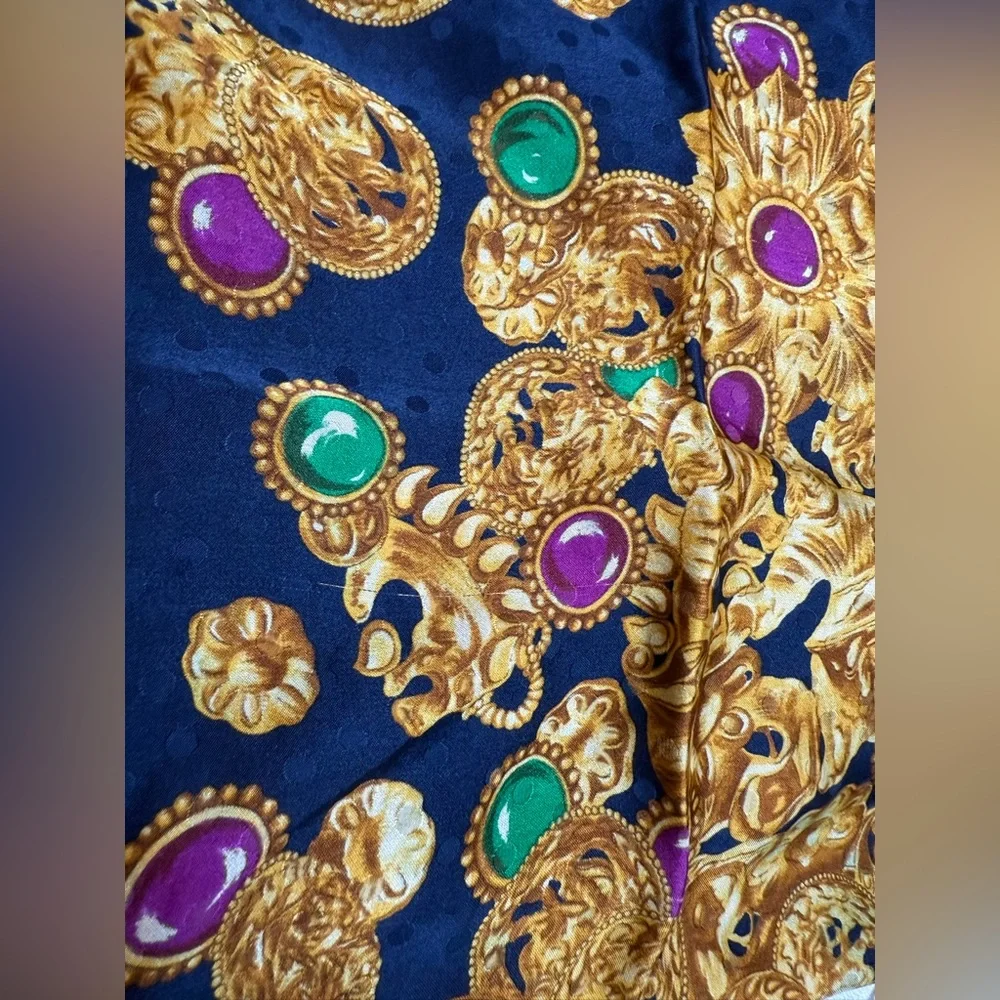 Yves Saint Laurent Royal Blue and Gold Patterned Scarf
